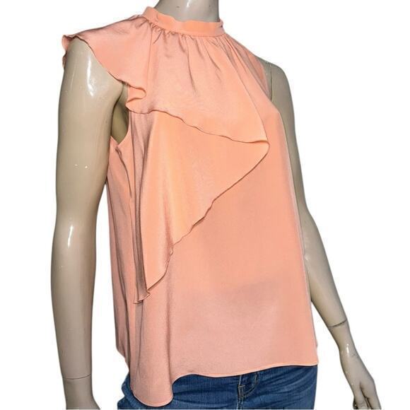 Tara Jarmon Nwt Size 40 M Light Orange Silk Ruffle Front Tie Back Sleeveless Top